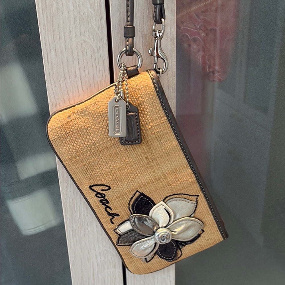 Coach Tan Wristlet with Floral Design EUC